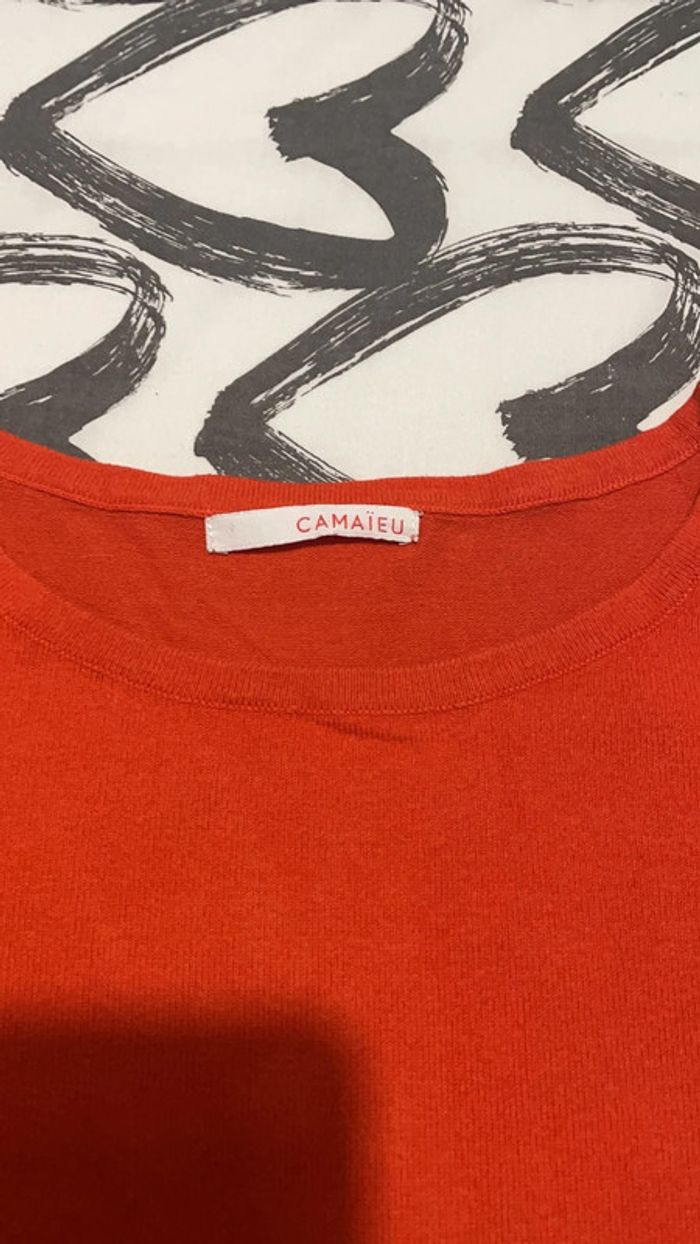Pull orange noeud sur manches Camaïeu - photo numéro 2