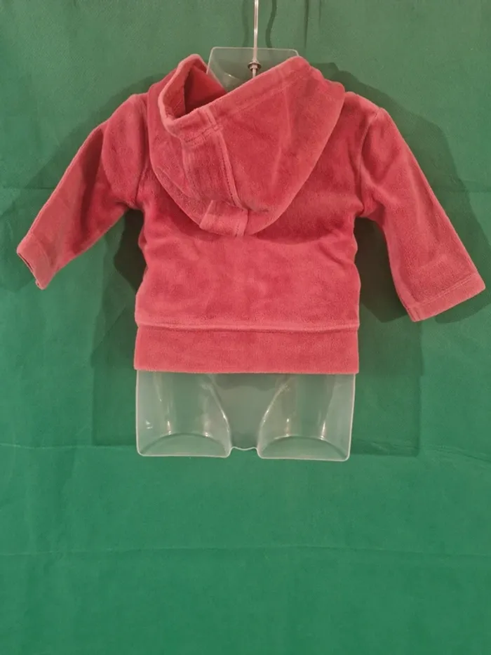Gilet à capuche zippée en velours rose Tex Baby - photo numéro 3