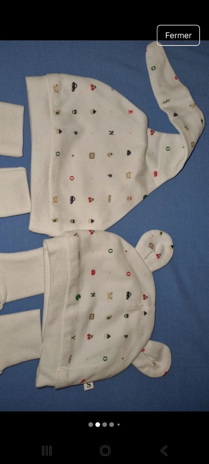Lot bonnet + gants naissance mixte neuf - photo numéro 2