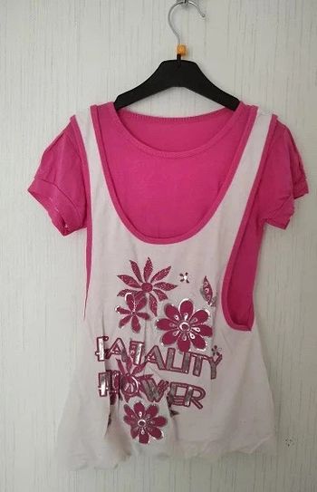 t-shirt blanc et rose effet 2 en 1 8 ans
