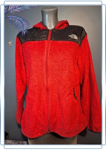 Polaire à capuche full zip the north face rouge et noir - taille XL - femme / logo brodé
