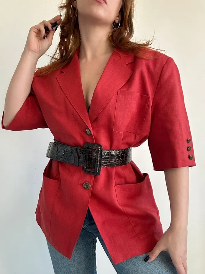 Veste tailleur vintage années 80 à manches courtes rouge taille L/XL 🥀 - photo numéro 4