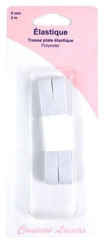 Elastique tresse plate élastique 9 mm x 2m blanc