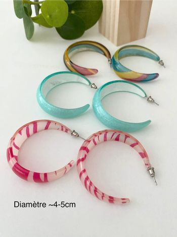 Lot 3 paires de boucles d’oreilles - Forme créoles 🩷💛 multicolores - Neuves