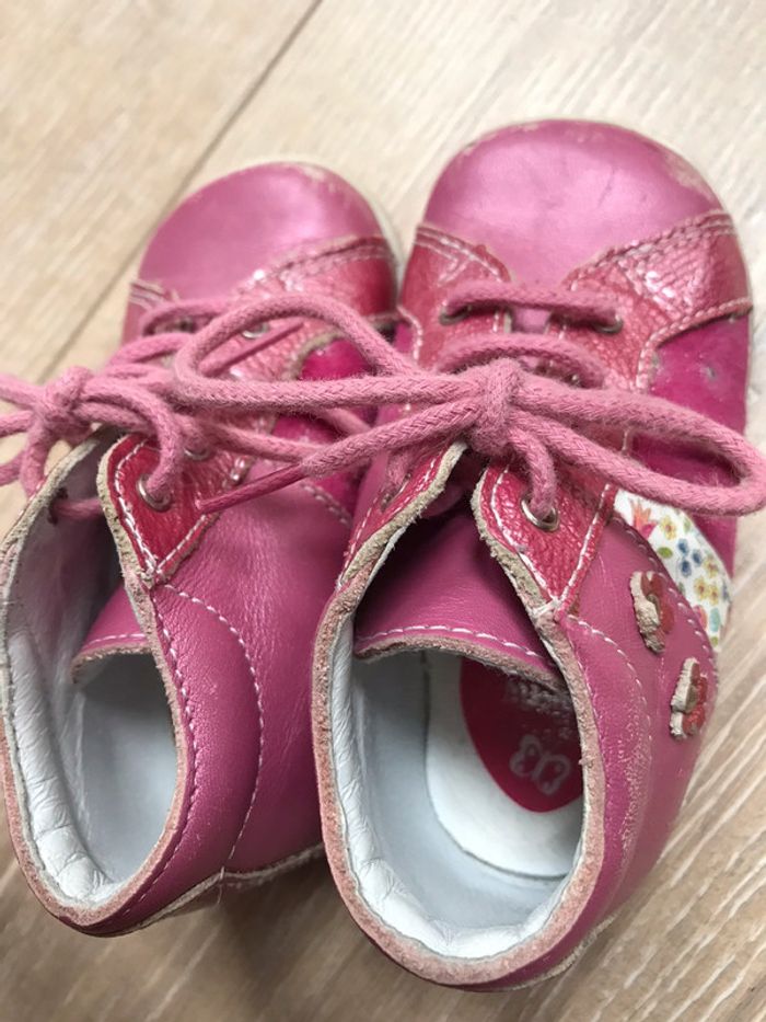 Chaussures premiers pas bébé fille 20 bopy rose à lacets - photo numéro 4