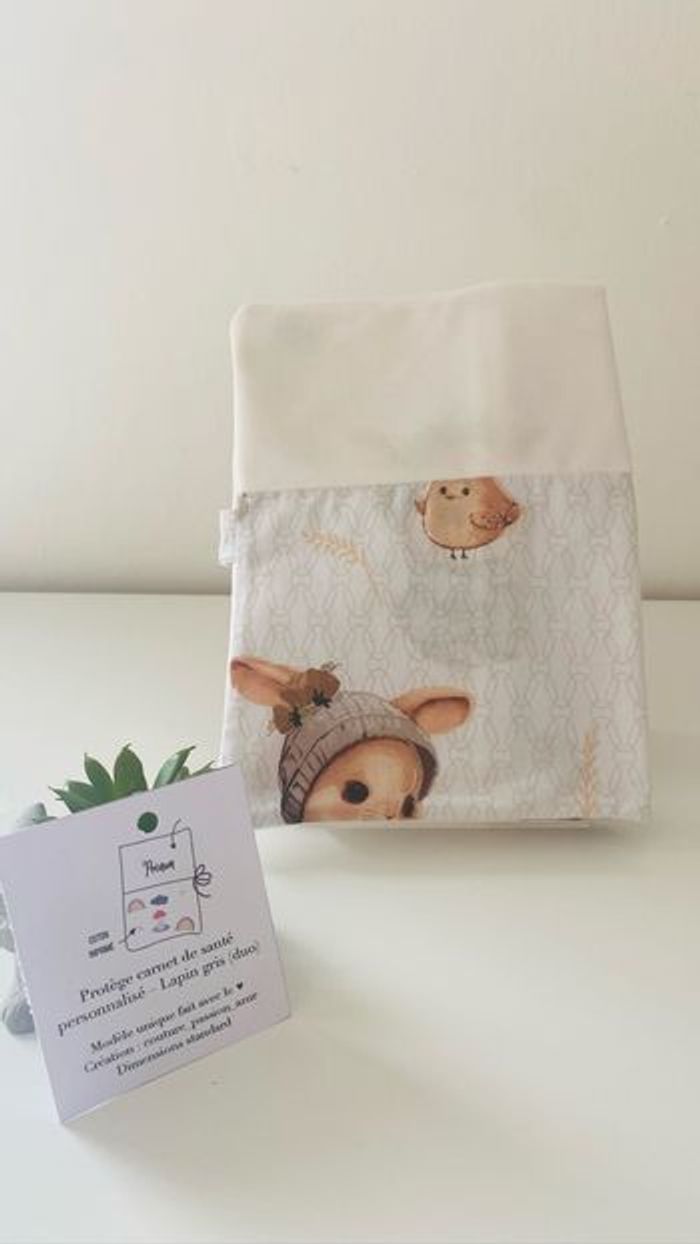 Protège carnet de santé personnalisable bébé enfant prénom lapins duo - photo numéro 2