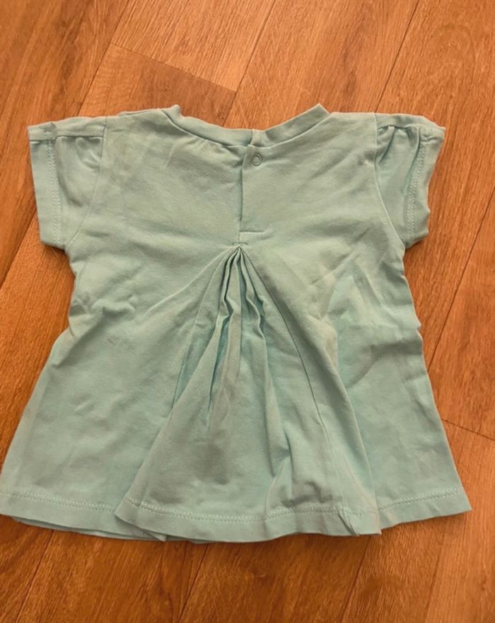 T-shirt turquoise fille 6 mois - photo numéro 2