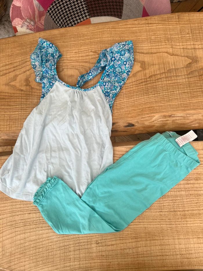 Ensemble 10 ans Jacadi okaidi 12 été débardeur Liberty legging court bleu