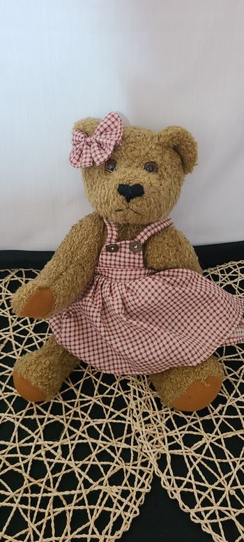 peluche ours robe vichy articulé