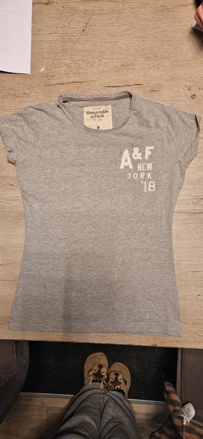 T shirt gris clair, manches courtes, Abercrombie & Fitch, taille M, nickel - photo numéro 2