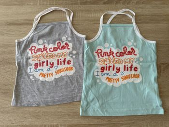 2 hauts bretelles croisées dans le dos turquoise et gris 4 ans Tissaia