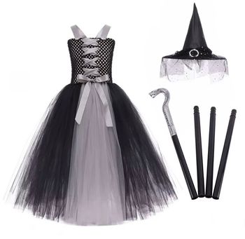 Déguisement robe princesse sorcière, chapeau, canne Taille 8-10ans
