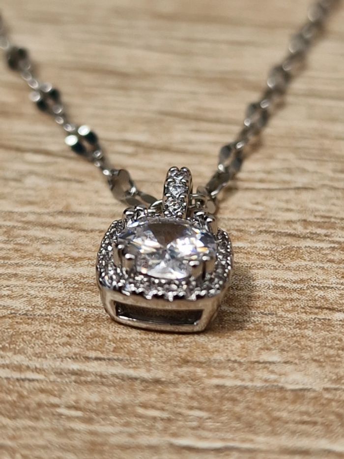 Collier Ras Coup Acier Argenté Zirconiums - photo numéro 6
