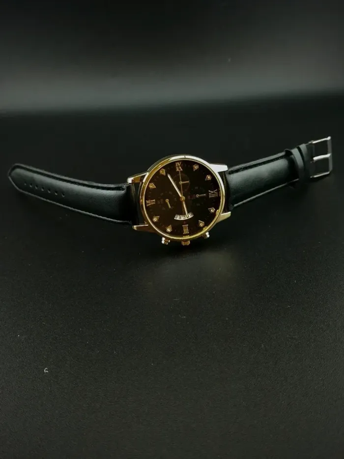 Montre homme noire, style business luxe doré - photo numéro 3