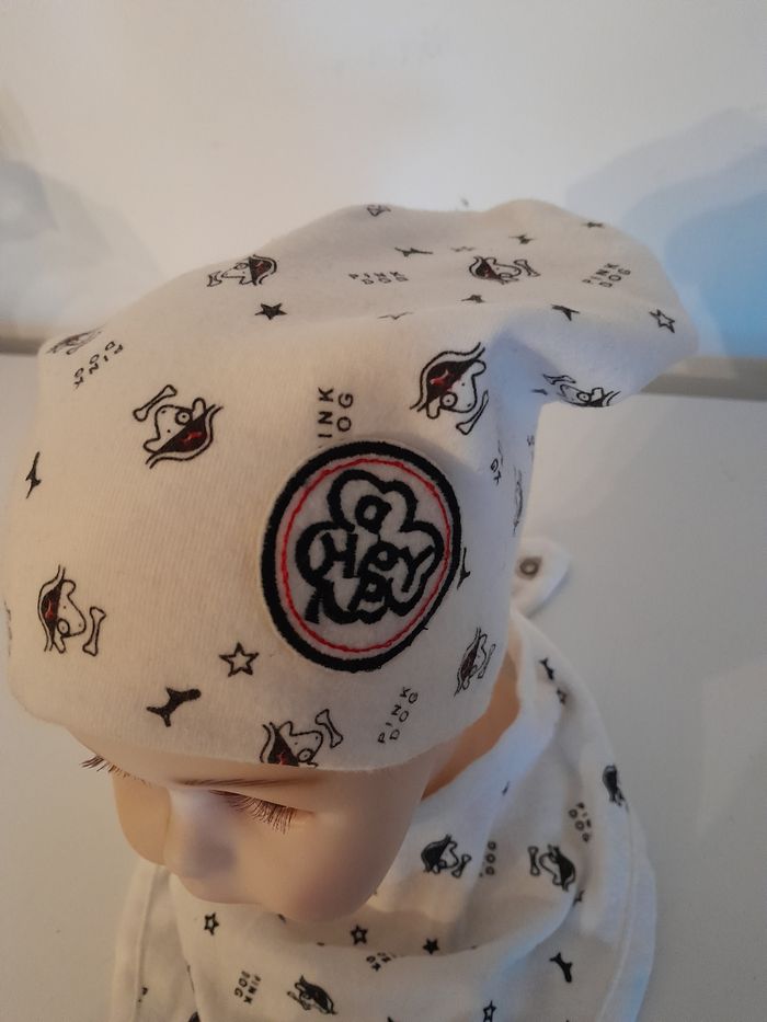 Ensemble bébé bonnet et foulard bavoir tête de mort - photo numéro 6