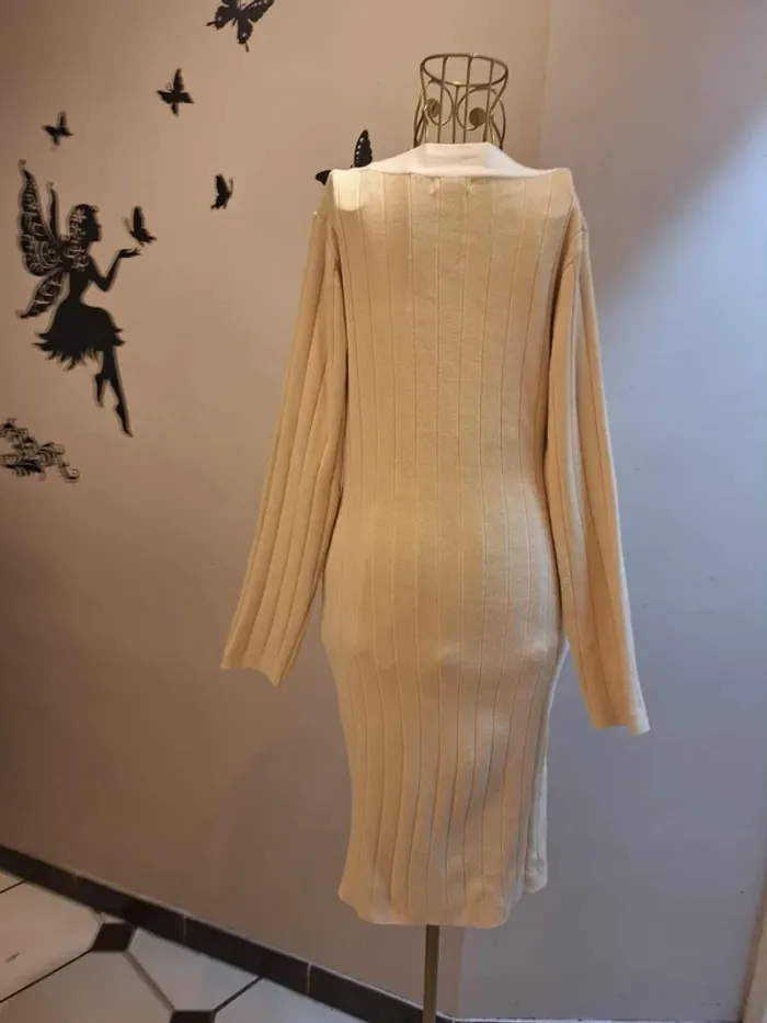 Robe cardigan beige & blanche - photo numéro 4