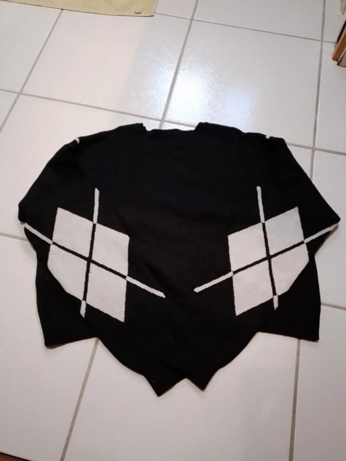 Pull fille noir et blanc à carreaux - photo numéro 3
