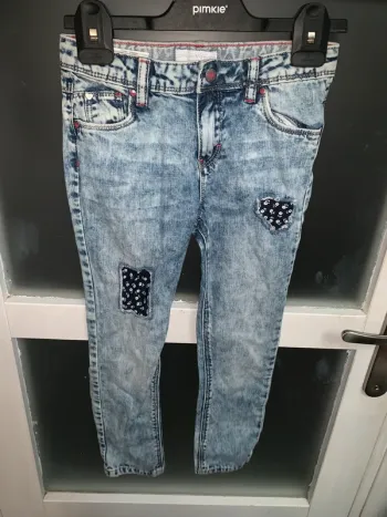 Jean 7 ans patch cœur bleu délavé