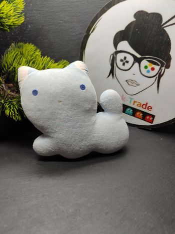 doudou peluche chat tigex bleu grelot blanc éponge Ancien Vintage Plat DD003950