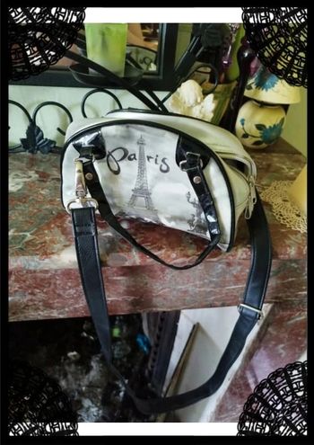 Sac à bandoulière noir gris Paris rond