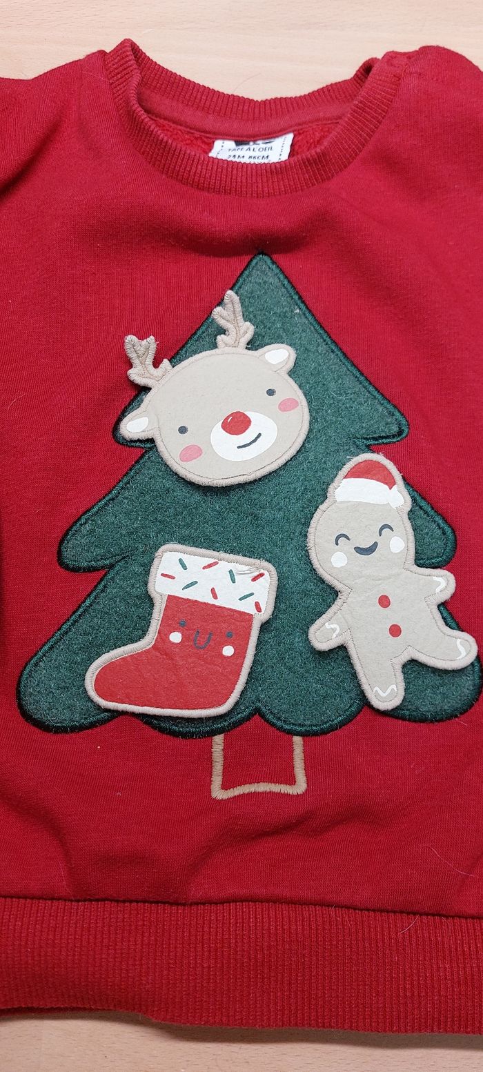 Pull Noël "Sapin et renne " rouge et vert T'ai 24 mois - photo numéro 3