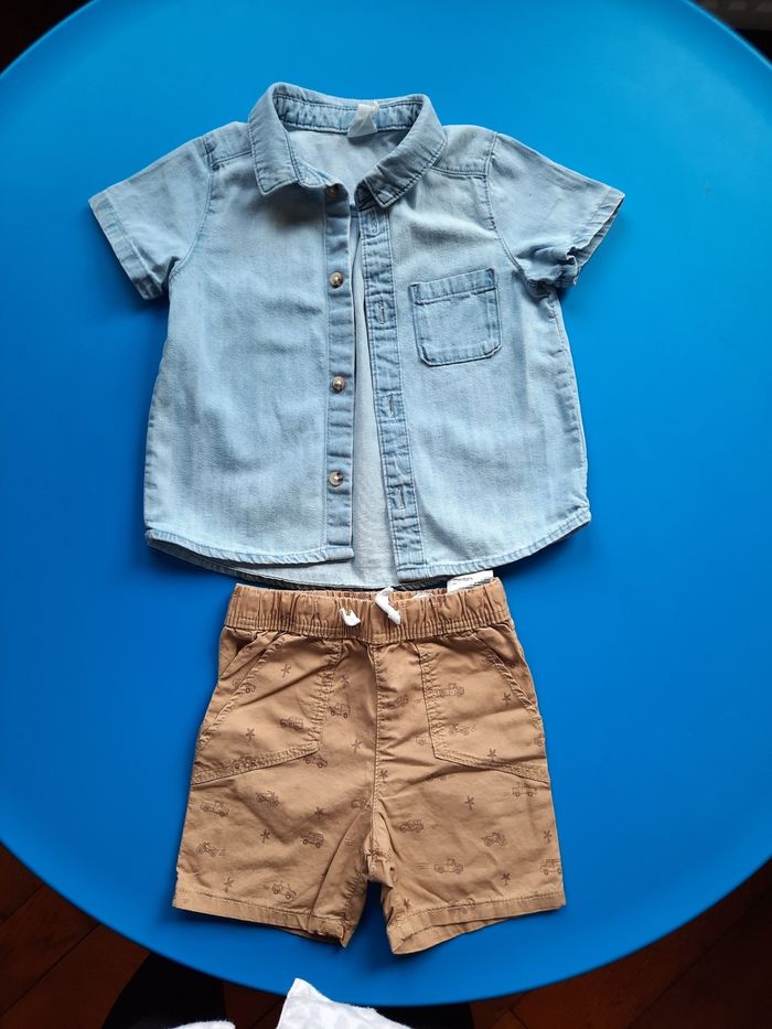 Ensemble chemise +Short en coton H&M 12 mois ou 80 cm - photo numéro 1