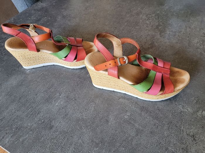 Sandales compensées semelle en cuir 39 - photo numéro 4