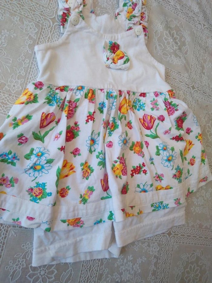 Robe combi-short blanche à fleurs multicolores 12 mois - photo numéro 2