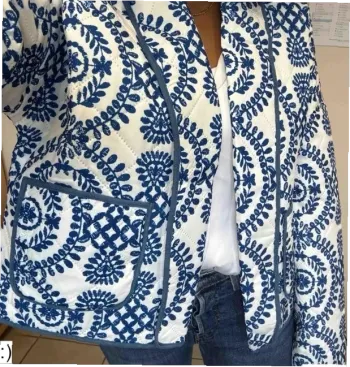 Veste Femme Matelassée Imprimé Floral Bleu Bohème - Taille S Neuf Jamais Porté