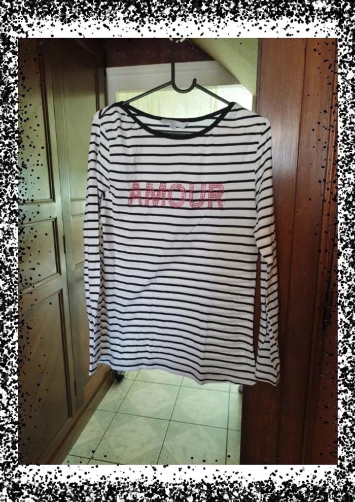 T-shirt blanc à rayures Amour taille M/L - photo numéro 3