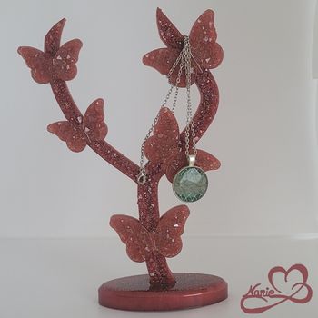 Support de Bijoux en résine Branche de Papillon rouge grenat