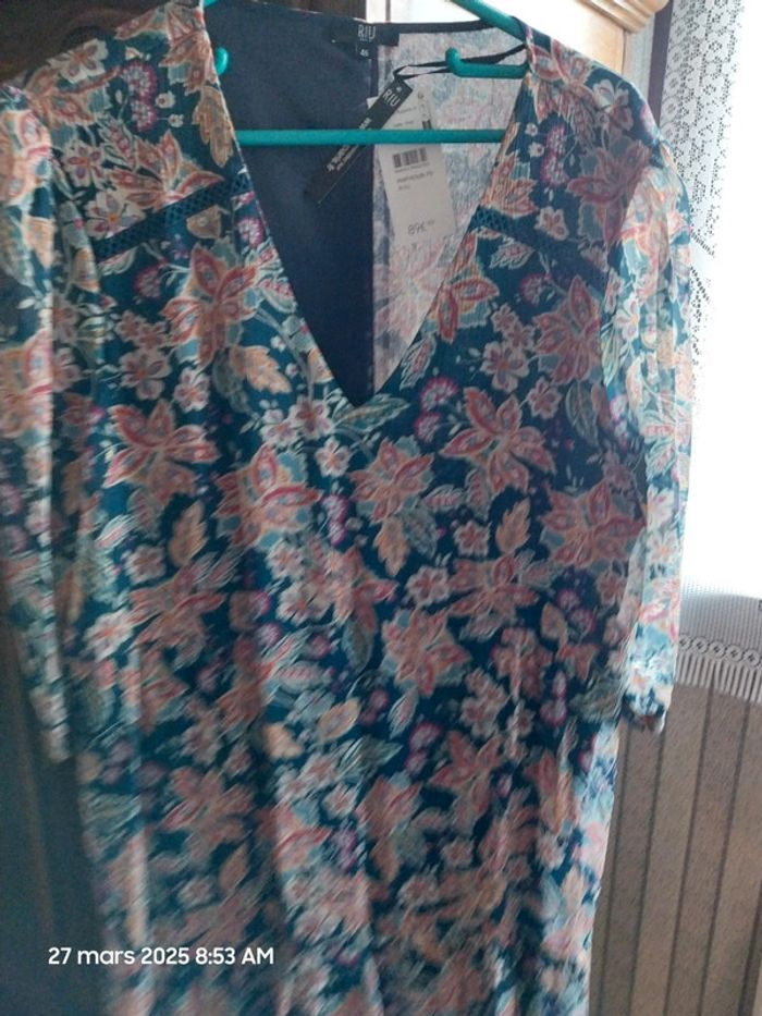 Robe courte imprimé à fleurs BLEU - RIU PARIS - TAILLE 46 - photo numéro 9
