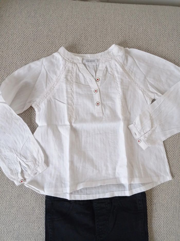 Blouse blanche et dentelle Okaïdi+ jean noir zip bas 4 ans - photo numéro 2