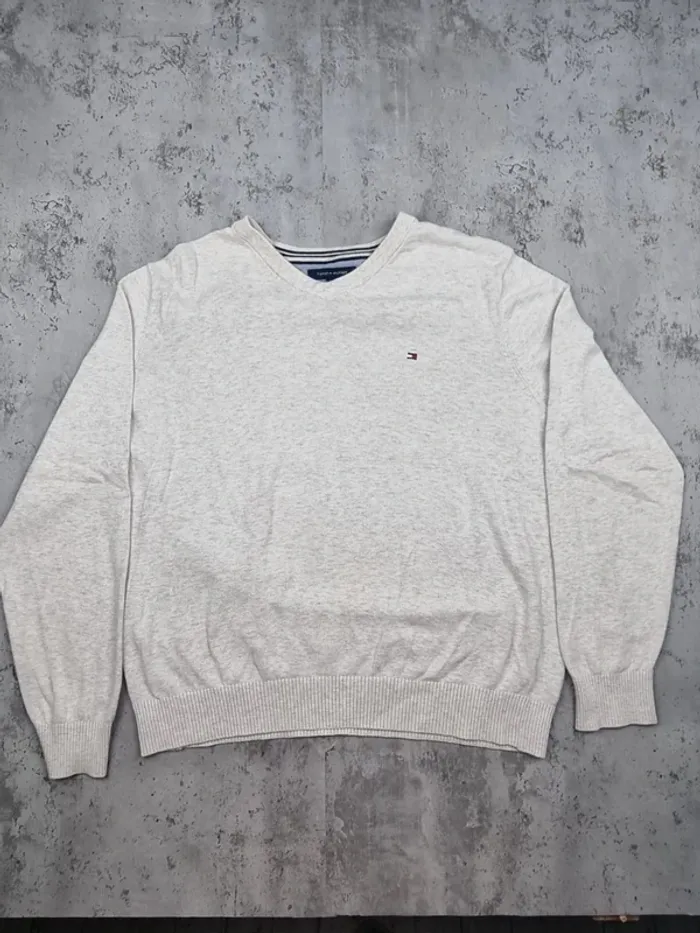 Pull col V Tommy Hilfiger gris clair, L Hommes - photo numéro 4