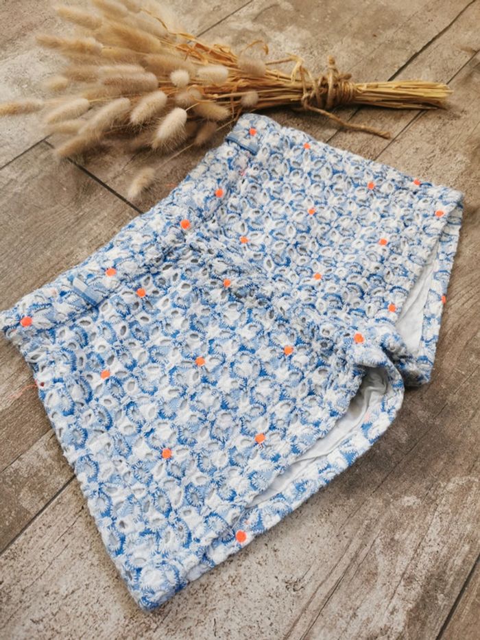 🌺Très joli short Billieblush dentelle fille 12mois bleu blanc corail
