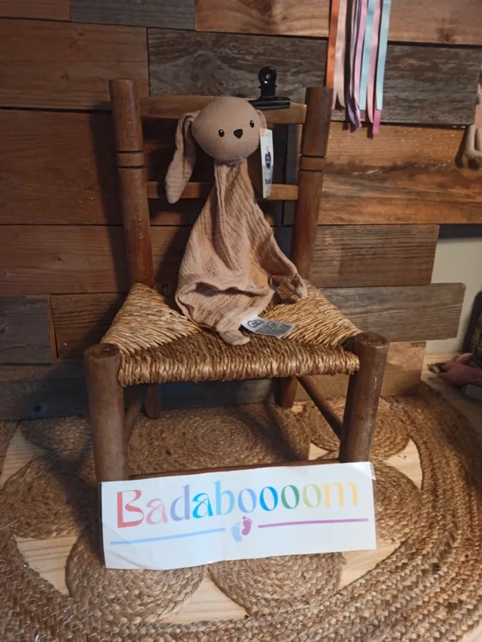 Doudou lapin beige foncé mots d'enfants neuf