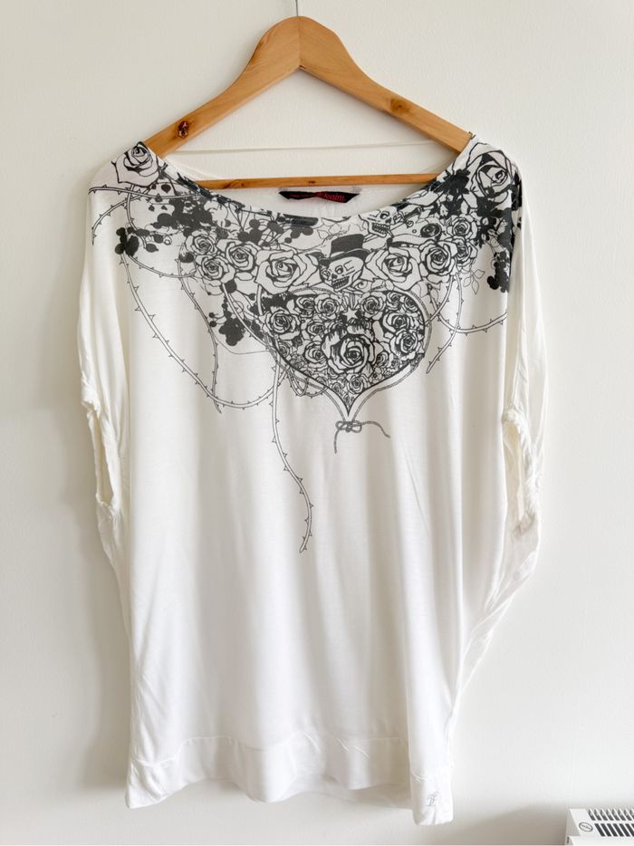 T-shirt manches courtes blanc à motifs tête de mort noir Tom tailor taille 38 M