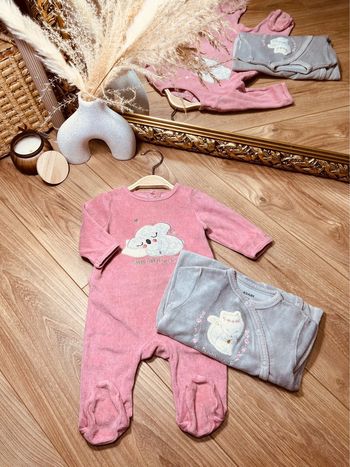 Taille 3 mois lot de 2 pyjamas velours fille Kiabi rose gris * fox chérie * 🎀