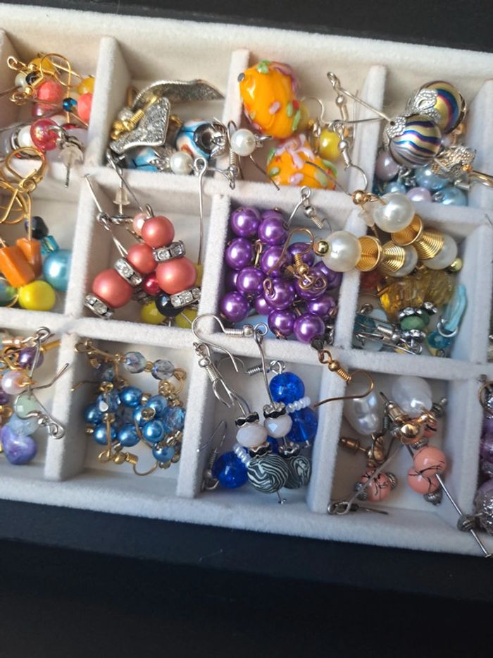 Lot de boucles d'oreilles pendante multicolore artisanale - photo numéro 9