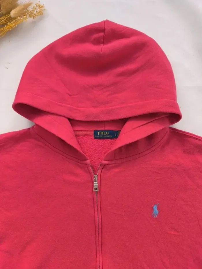Sweat capuche homme zippé rose logo bleu clair Ralph Lauren taille L excellent état - photo numéro 4