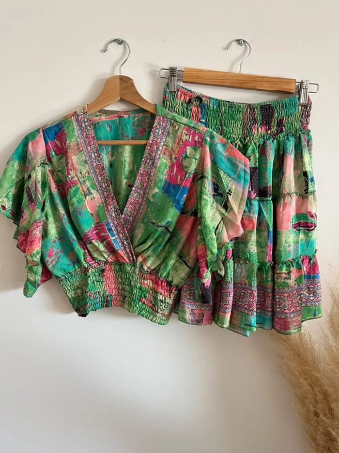 Ensemble d’été jupe + crop top vert - photo numéro 6