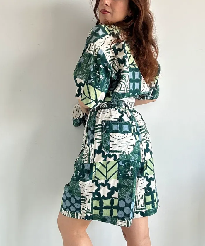 Ensemble Newman oversized short et chemise vintage années 80 à motifs vert taille S - photo numéro 7