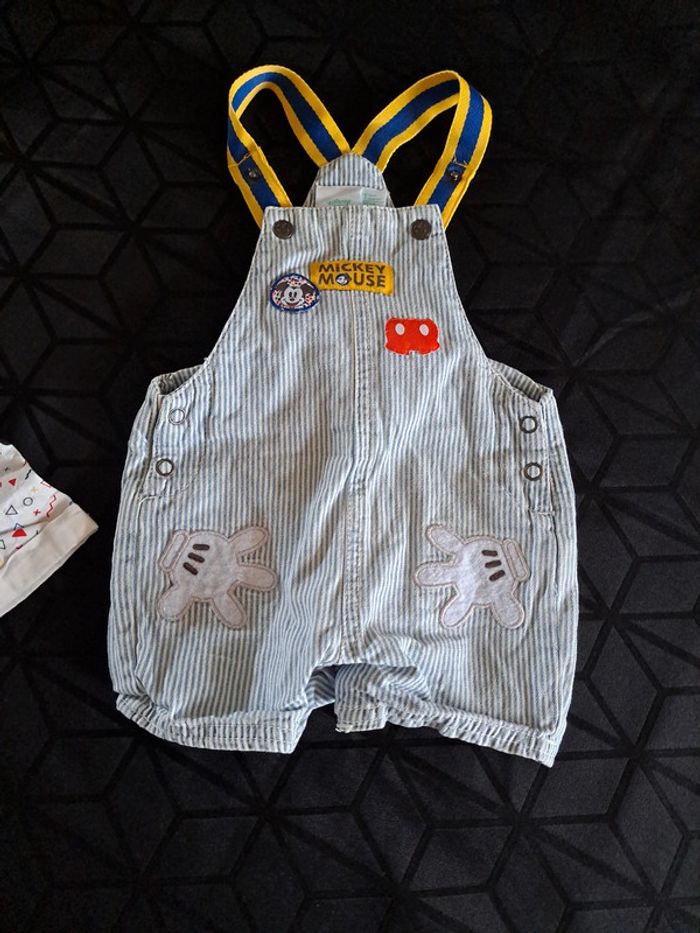 Magnifique ensemble salopette short et chemise manche courte mickey 6mois 100%coton - photo numéro 2