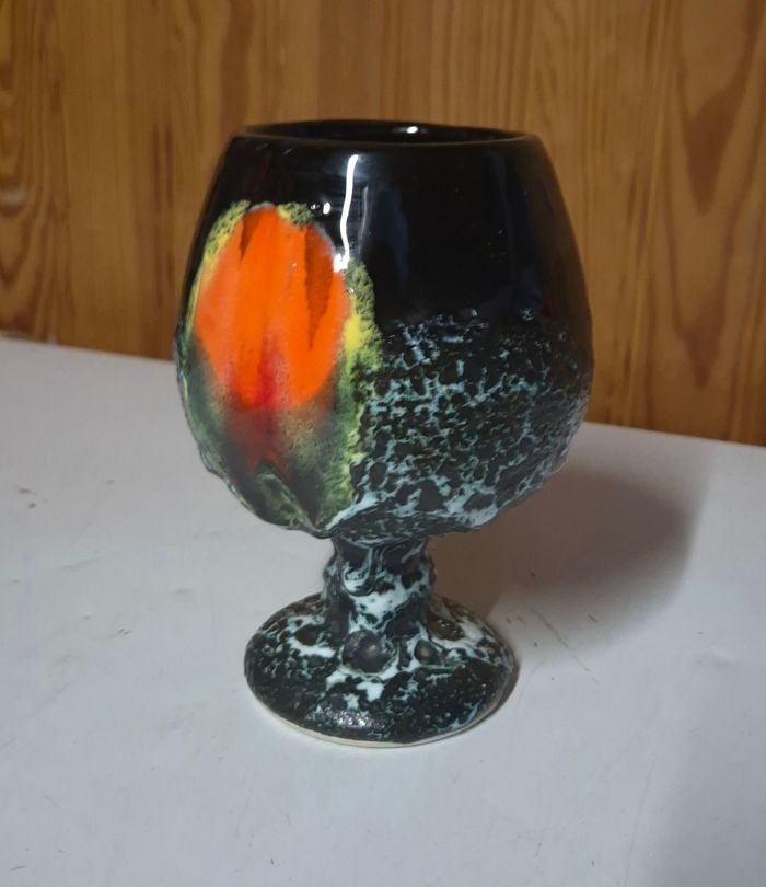 Coupe en céramique Vallauris émaillée décor lave "fat lava" vintage