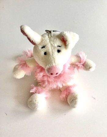 Porte clés peluche cochon crème et rose