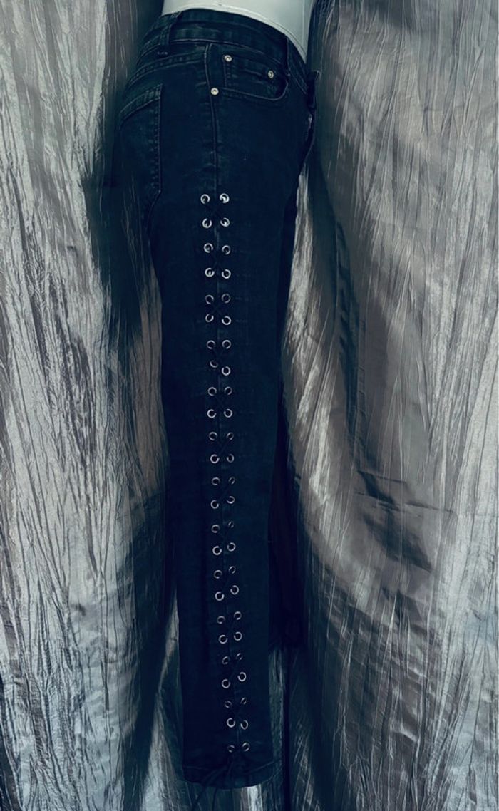 Jean slim black washed avec lacets sur les côtés blue & bluze L/40 - photo numéro 2