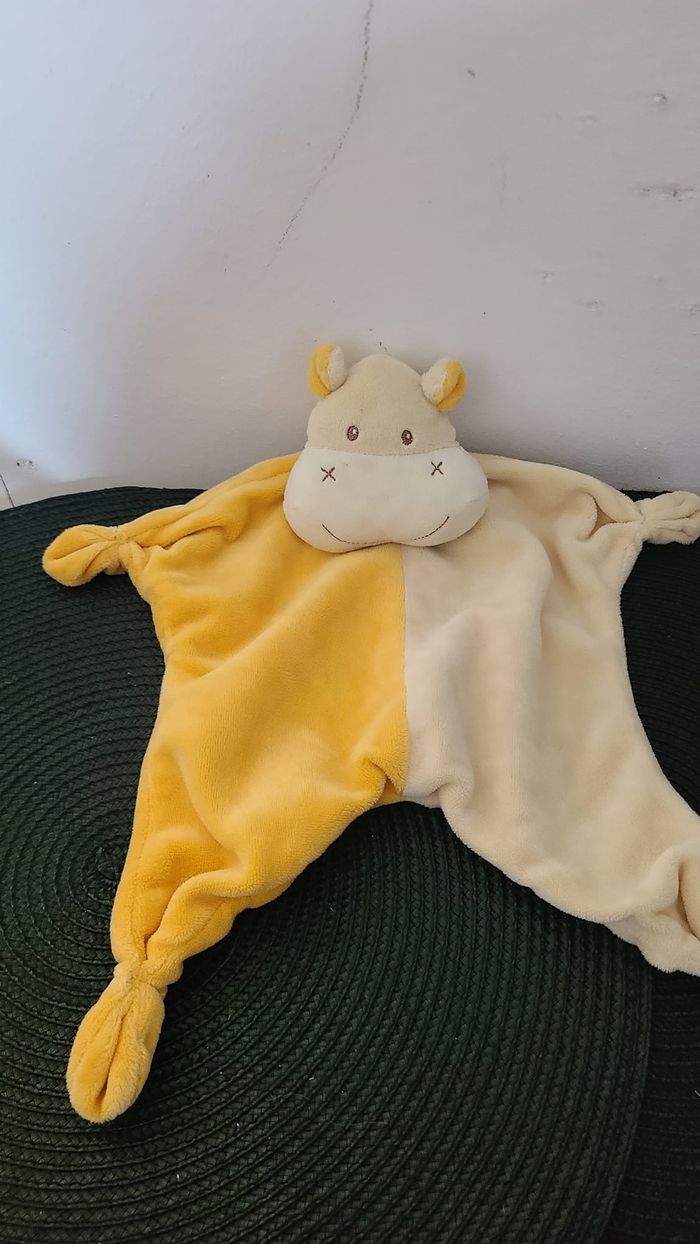 Doudou plat hippopotame orange jaune PARADISE TOYS
