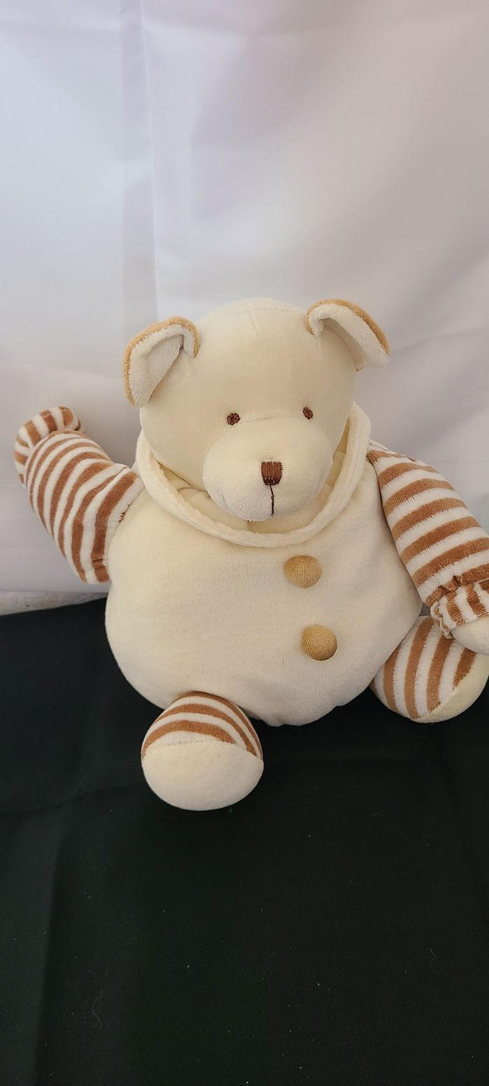 doudou ours boule beige ligné marron - photo numéro 3