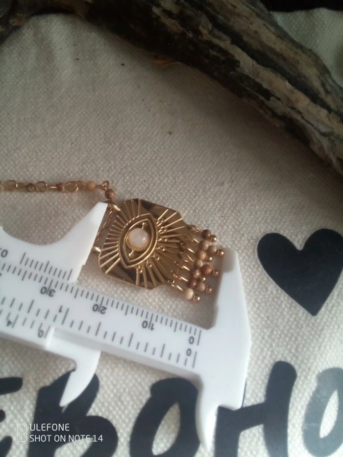 Collier oeil et pierres naturelles de jaspe et lune - photo numéro 3