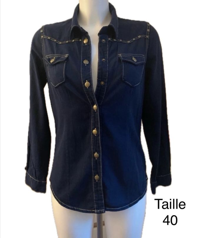 Chemise country biker taille 40 K.Woman bleu nuit